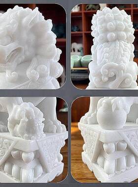 汉白玉石狮子一对石雕小狮子小号故宫狮摆件家用看门大门口墓前