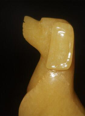 客厅天然米黄玉石雕十二生肖招财狗桌面小摆件旺财坐地生财小黄狗