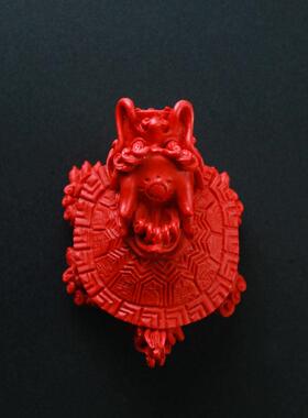 龙龟摆件朱砂红色紫金砂手把件龙头龟金钱龟客厅家居装饰工艺礼品