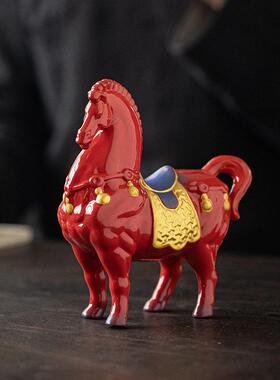中国红陶瓷唐马摆件创意家居公室马到成功骏马工艺品装饰礼品