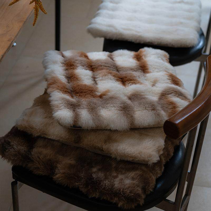 Seat Cushion Winter Rabbit Plush Dining Chair Cushion Thickened Memory Cotton Square Bay Window Futon Anti-Slip Fart Cushion Warm Sedentary Seat Cushion