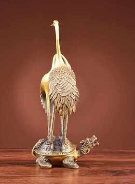 纯铜龟鹤家居摆件龟鹤延年单鹤踩龟长寿龟老人祝寿贺礼装饰品摆设