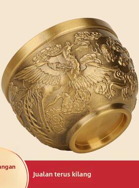 黄铜龙凤杯铜缸摆件茶道茶具杯子茶碗创意覆古商务送礼礼品装饰品