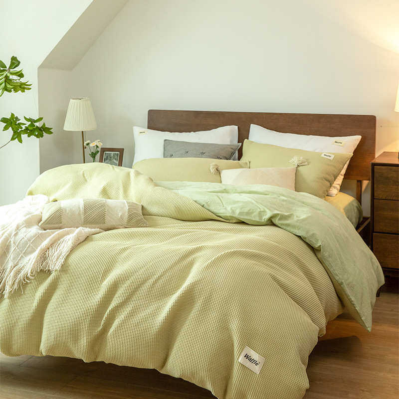 床上用品四水洗ins肤母婴件套级纯色简约棉床格裸睡华夫亲单被,淘宝优惠券,粉丝福利购,淘宝优惠卷