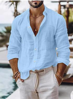 Men's new cotton linen shirt style long sleeved shirt for