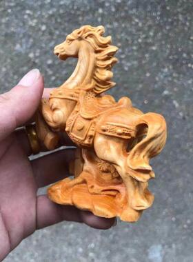崖柏黄杨木雕马到成功马上有钱招财摆件生肖马家居办公车载装饰品