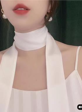 细窄长条小飘带丝巾黑色女春秋高级感薄款装饰百搭围巾披肩领巾