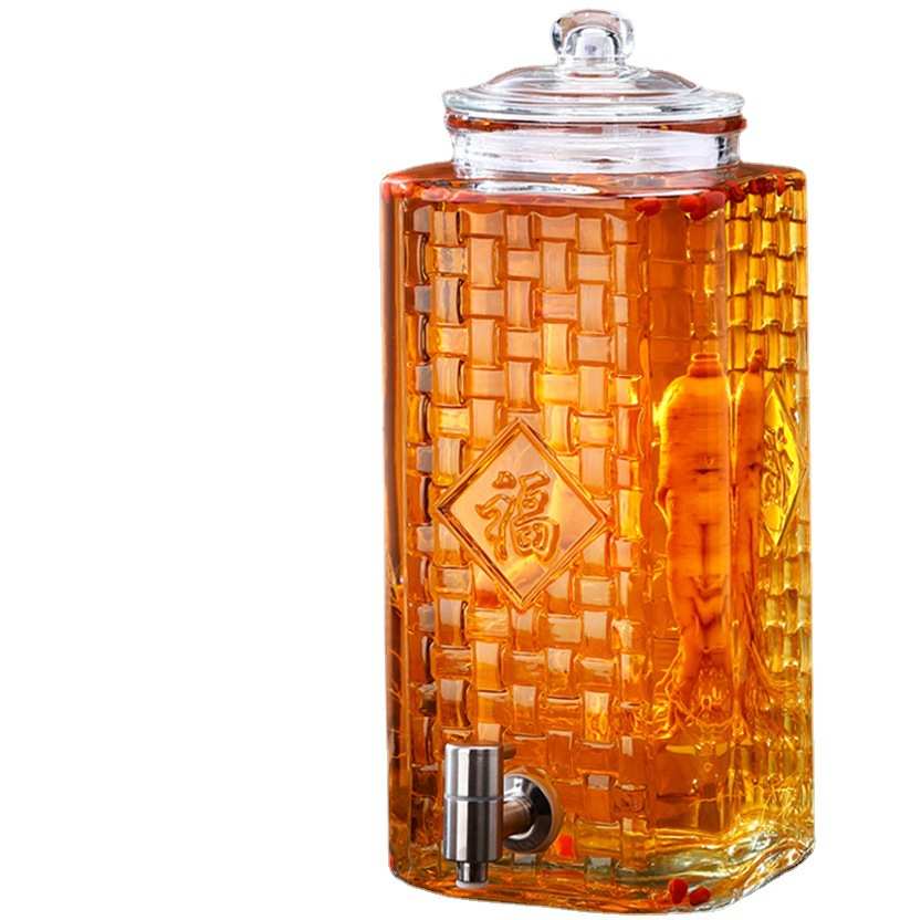 Manufacturer's ready-made wine bottle, transparent glass with faucet, bamboo wood base, sealed wine jar, household wine bottle