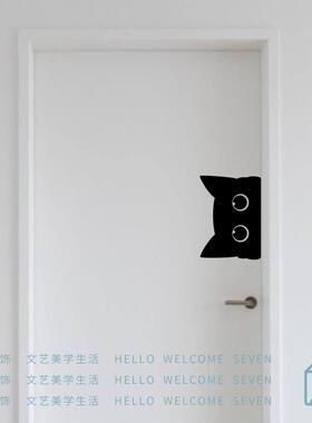原创个性猫咪黑色贴纸 卧室镜子房门墙角门窗柜子装饰 宠物店布置