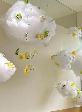 幼儿园国庆节日活动环创棉花云朵装饰品吊饰彩虹毛球布置云彩