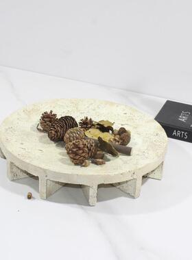 简约现代肌理洞石纹托盘摆件样板房餐桌收纳果盘装饰品