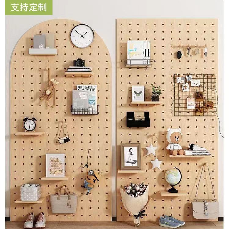Hole board storage rack shape custom solid wood entrance hall wall wall storage rack paint-free board storage shelf