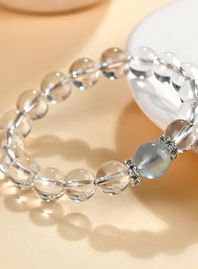 然白水天C白水晶晶蓝宝手海链串清新经典圆珠女士手网络热销饰品