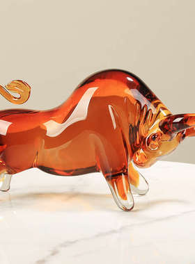 轻奢创意牛气冲天琉璃摆件客厅样板房桌面玄关装饰品动物吉祥送礼