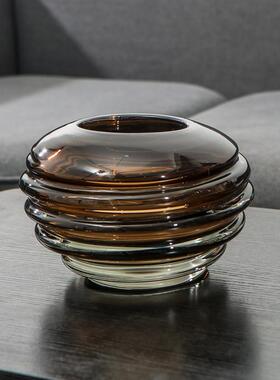 厂家严选咖色螺纹琉璃花瓶 客厅餐桌插花器家居样板间工艺品摆件