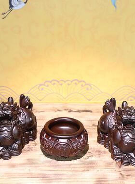 黑檀木聚宝盆貔貅组合招财聚财摆件实木质家用旺宅家居装饰工艺品