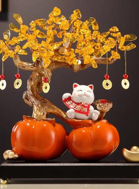 新中式事事如意柿子摆件玄关电视柜家居装饰乔迁之喜布置结婚礼品