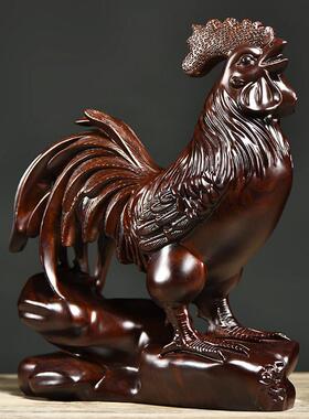 木头鸡摆件黑檀木质雕刻十二生肖木制大公鸡吉祥物装饰红木工艺品