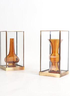 新中式古典花瓶玻璃罩摆件软装样板房茶几书房展示架家具装饰摆设