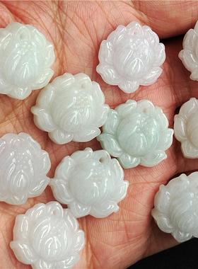 翡翠a货缅甸玉单孔两个尺寸莲花吊坠珠宝玉器工艺品