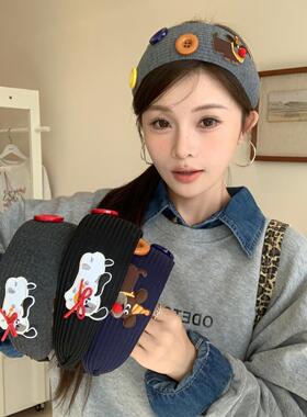 黑色超宽边针织发卡发箍女2024新款遮白发头饰外戴压发洗脸头箍