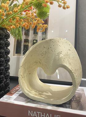 美现代售几何U拱形树仿米黄洞石报74摆件样板间楼处书柜轻奢脂饰