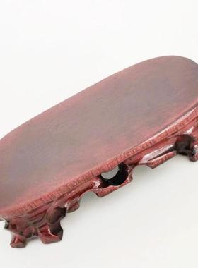 椭圆形托盘木头底座花瓶装饰摆件