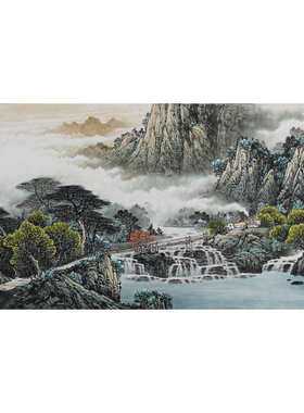 纯手绘手工画四尺山水画重彩卧室客厅书房背景挂画