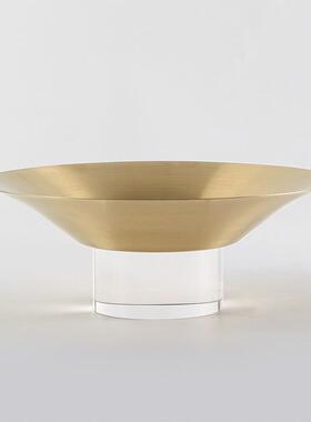 简约玻璃底座金属果盘摆件样板房家居茶几餐厅桌面圆形水果碟饰品