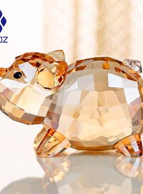 正品水晶猪品十饰二生肖粉红可学爱金猪吉祥猪习桌面装生饰日礼物