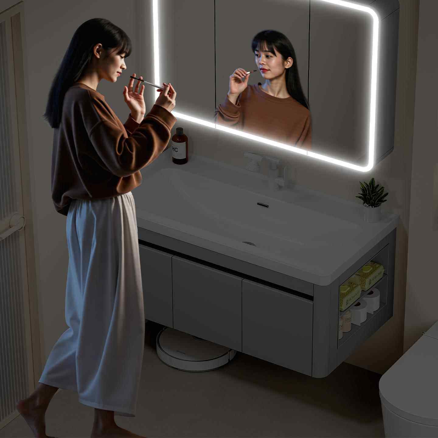 带侧边收纳加深陶瓷一体洗手盆蜂窝铝圆弧海洋盆浴室柜组合洗手池,淘宝优惠券,粉丝福利购,淘宝优惠卷