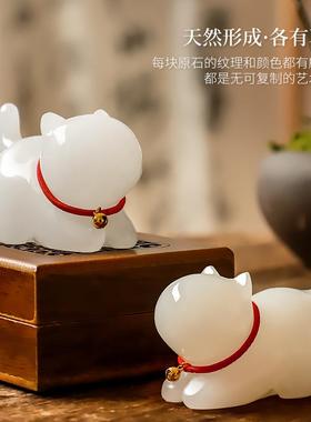 高档天爱然玉可好运小猫摆手工可爱客厅桌面装饰品送女友生件石日