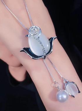 郁金香韩国气质猫眼毛衣洋气项链