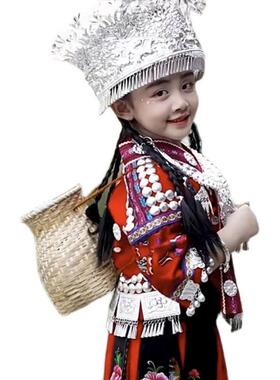 儿童款民族风苗族头饰帽子贵州银饰帽子西江千户苗寨拍摄头饰项圈