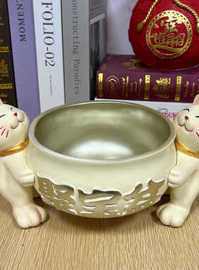 招财猫聚宝盆家居摆件客厅玄关入户创意礼品客厅家居电视柜装饰品