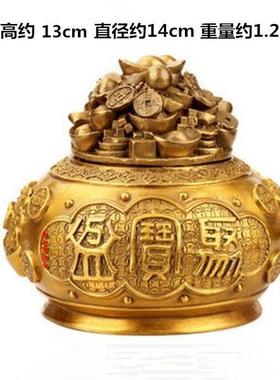 正品路宝黄铜聚宝盆摆件桌面带盖开盖招聚财五财财神聚盆家居客厅
