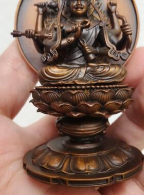尼泊尔工艺纯铜四臂爱染明王佛像摆件藏传镀24K真金家居供奉随身