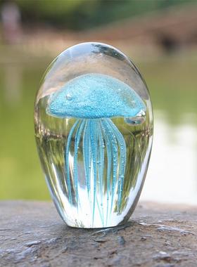 高档淄博特产琉璃发水母摆件洋动物造光景夜光师生日送朋友海教节