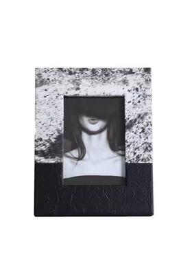 现代简约毛皮纹皮革黑拼棕拼相框客厅卧室样板间桌面茶几装饰摆件