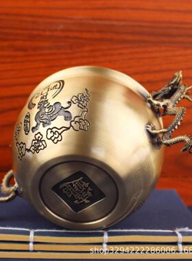 黄铜双龙缸聚宝盆摆件客厅玄关办公室招财进宝摆件黄铜摆件装饰品