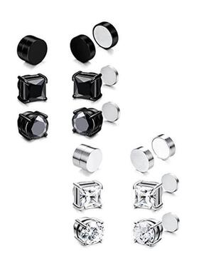 6 Pairs of Magnetic Stud Earrings Men and Women Black Magnet
