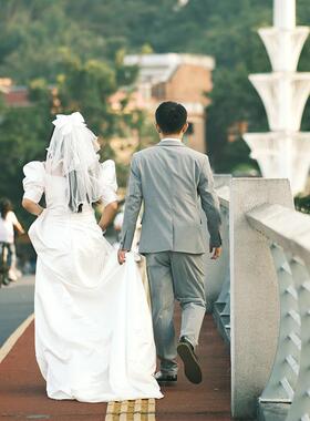 白鹿同款白色头纱蝴蝶结缎布卷边结婚领证登记拍照法式新娘头纱