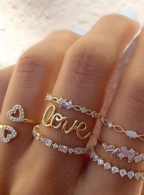 Fashion love ring 7 piece set金色组合关节戒指爱心戒指7件套装