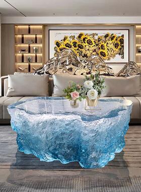 透明树脂茶几蓝色海洋圆桌酒店别墅家居客厅设计师款艺术茶几桌子