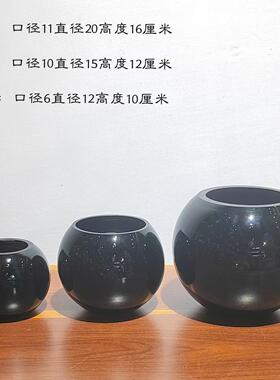 现代简约原色黑色圆球玻璃花瓶家居样板房客厅桌面插花装饰摆件