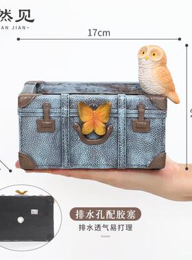复创意礼物行李箱R7C1N0家庭园古艺桌面装饰品盆栽花园件树肉脂摆