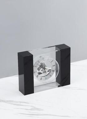 欧式轻奢术克表力透明黑边钟装饰座钟艺摆件客厅书房家居装亚2193