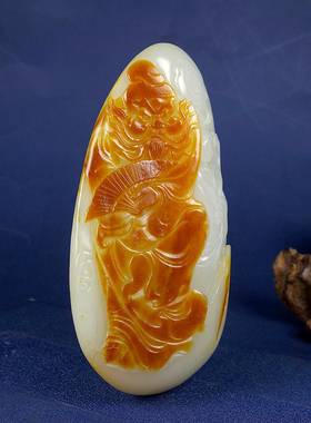 G钟馗嫁妹增值保真新疆和田玉白玉细料枣红皮俏色钟馗把件366.80g