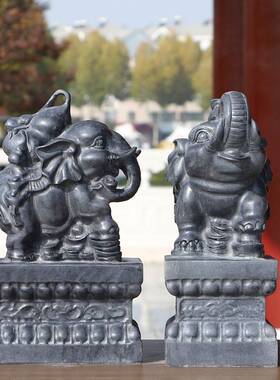 青石石头大象石雕象如意葫芦小象摆件家用门口石象招财象原石雕刻