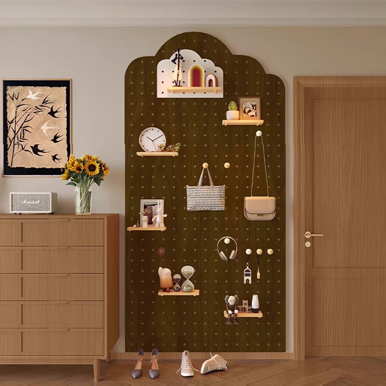 Solid wood hole board custom entry entrance wall rack hanging board accessories partition wall hanging clothes rack storage layer